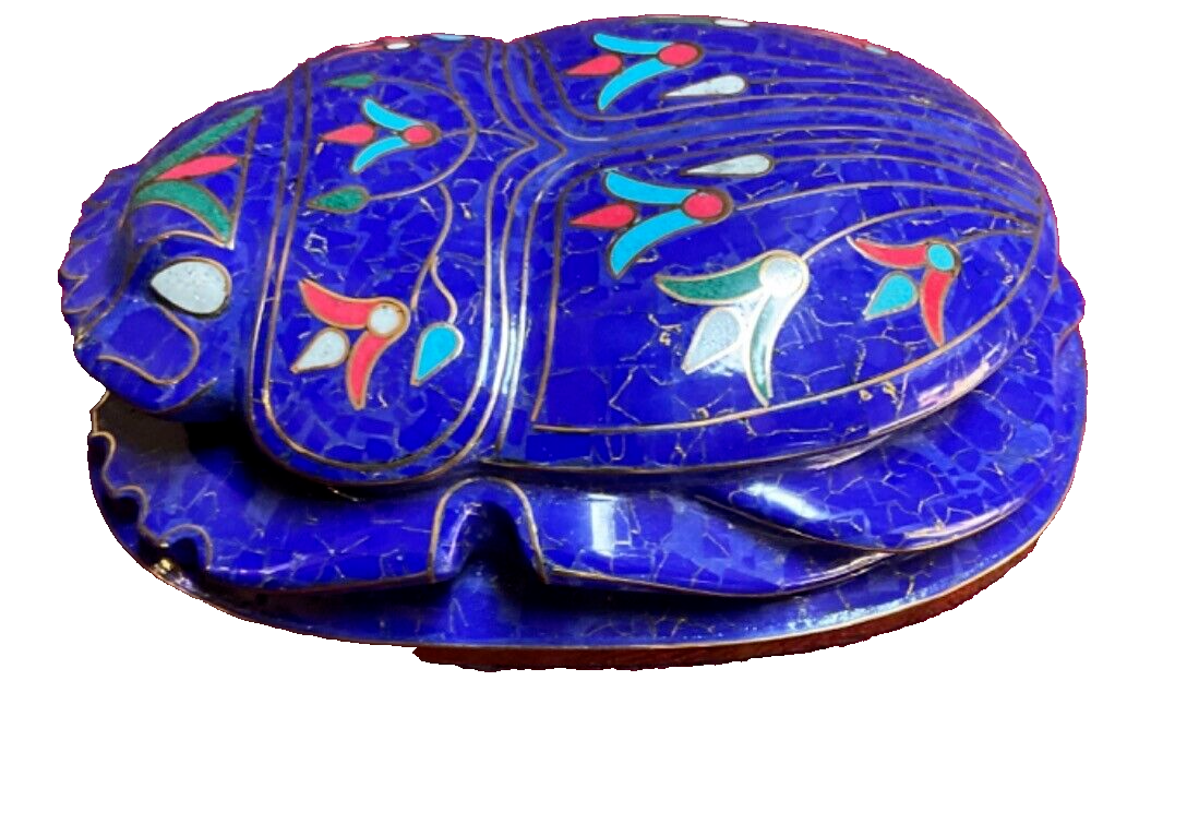 Handmade, Egyptian Pharaonic Scarab , Symbol of Good Luck, Lapis & Turquoise 10"