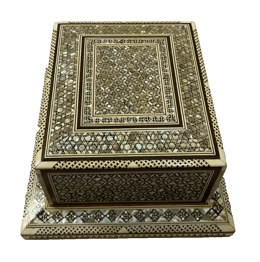 Handmade Antique Wood Cigarette Box Carved Mother Of Pearl Inlay (40 Cigarettes) - Laila Hand Made Gifts