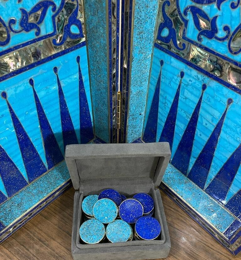 Handmade, Wooden Backgammon Board, Chess Board, Mother of Pearl, Gemstone Inlay