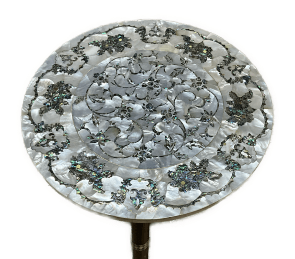 Handmade Wooden End Table Carving Wood Table Home Decor Mother of Pearl Inlay - Laila Hand Made Gifts
