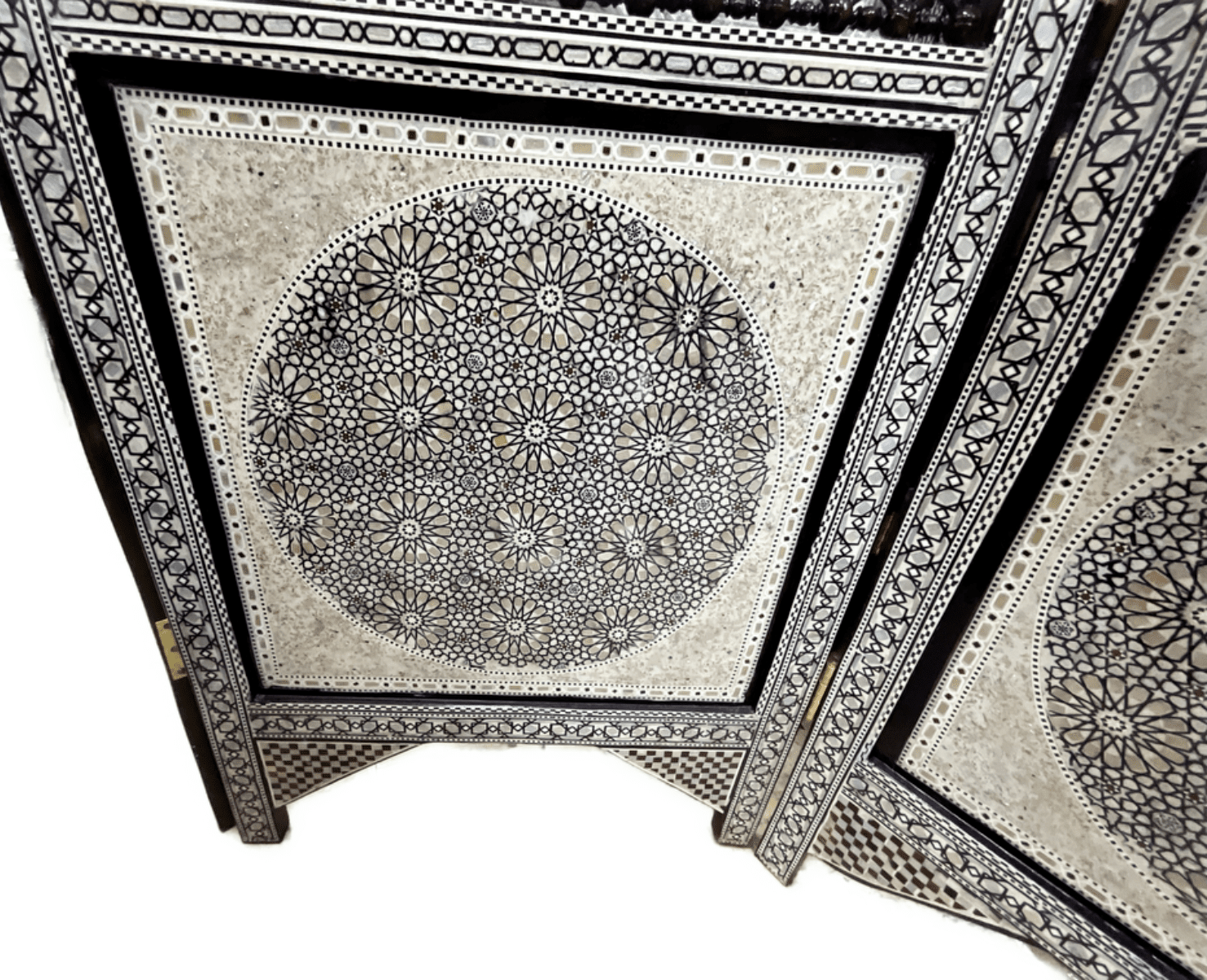 3 Panel Folding Wooden Room Divider Partition Privacy Screen Carving Wood Inlay - Laila Hand Made Gifts