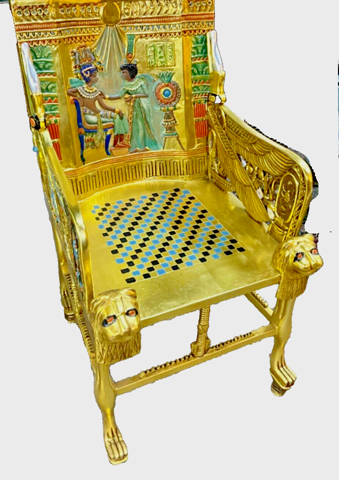 Handmade, Antique Carving Wood Chair, King TUT ANKH AMON, Pharaonic Wood Chair - Laila Hand Made Gifts