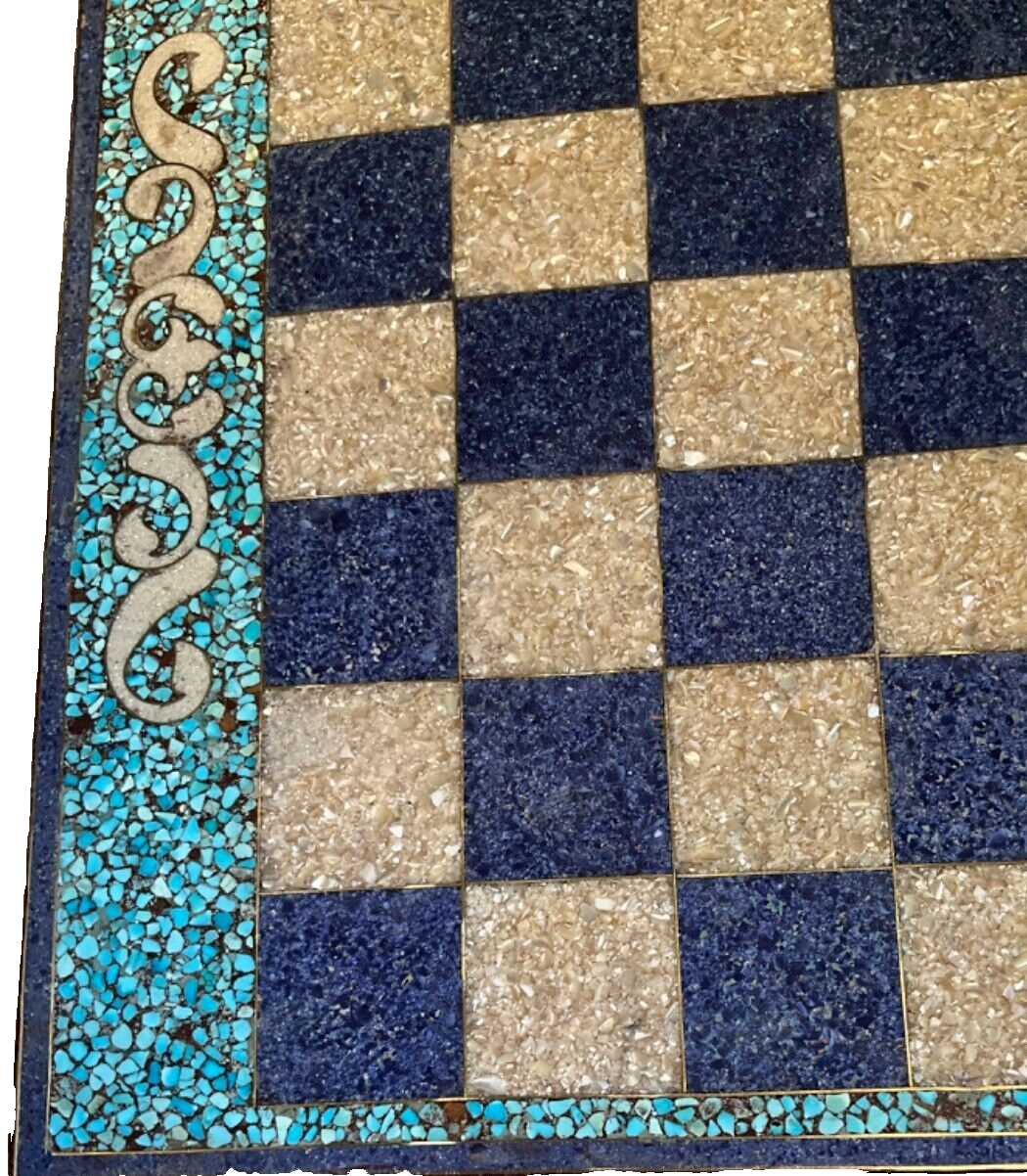 Handmade, Wood Backgammon Board, Wood Chess Board, Inlaid Pearl & Gemstones 20"