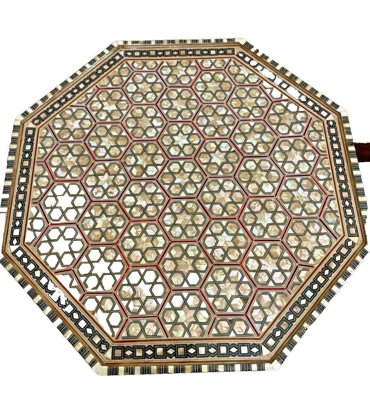 Handmade Wooden End Table Carving Wood Table Home Decor Mother of Pearl Inlay