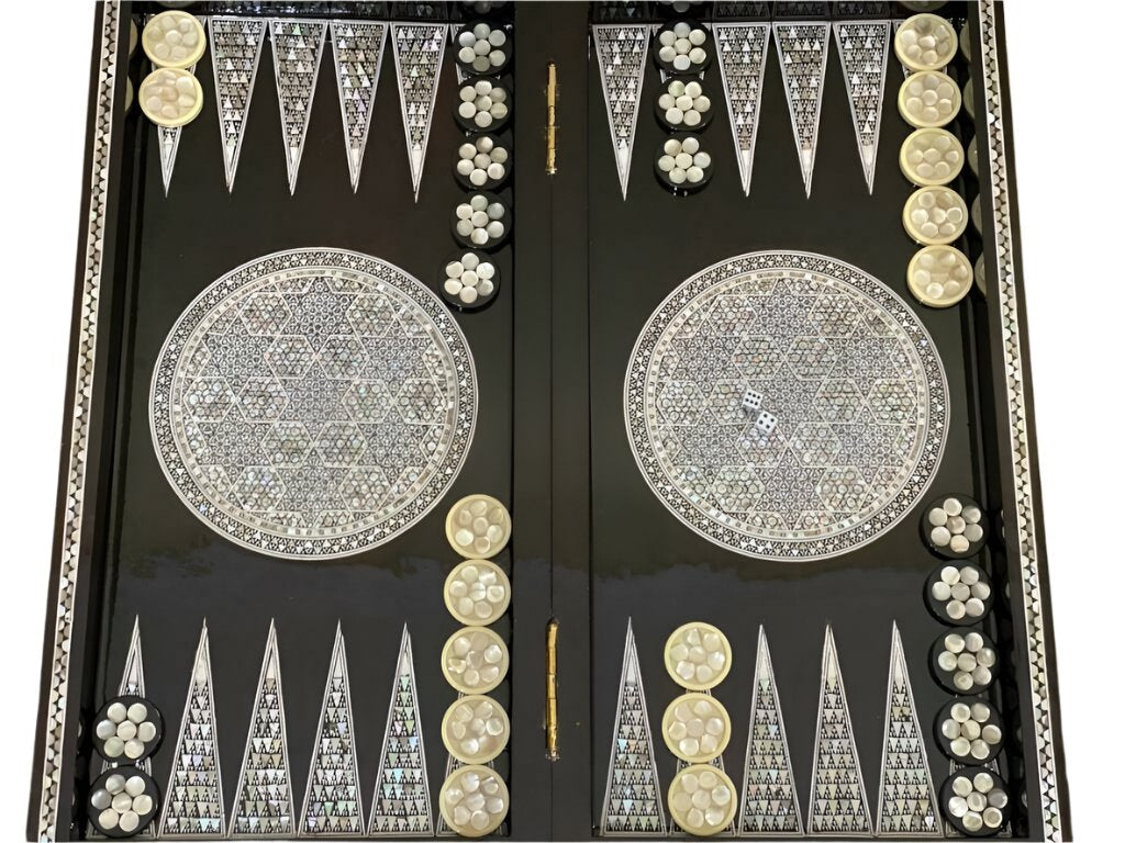 Handmade, Wooden Backgammon Board, Wood Chess Board, Mother of Pearl Inlay (20")