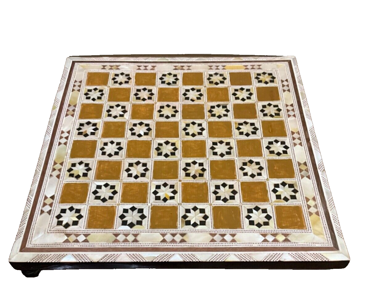 Handmade, Wood Chess Board, Chess Set, Game Board, Inlaid Mother of Pearl (12")