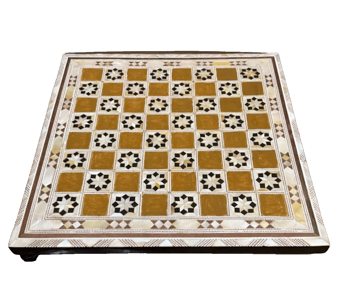 Handmade, Wood Chess Board, Chess Set, Game Board, Inlaid Mother of Pearl (12") - Laila Hand Made Gifts
