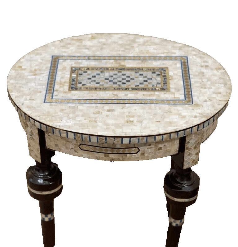 Handmade Wooden End Table Carving Wood Table Home Decor Mother of Pearl Inlay - Laila Hand Made Gifts