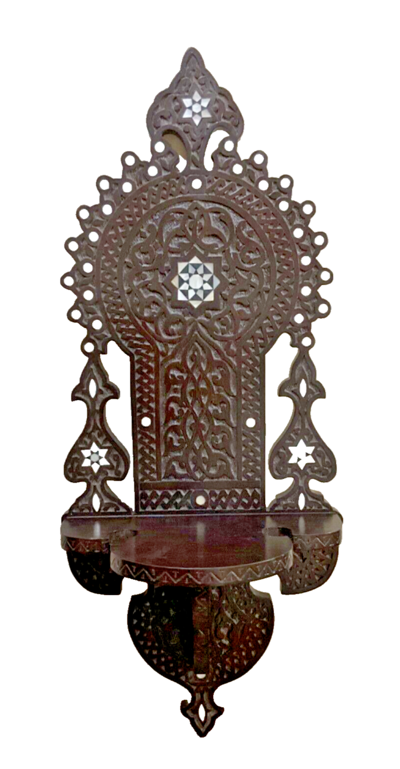 Handmade, Antique Egyptian, Wood Wall Shelf, Handwork Carving wood, Inlaid Shell