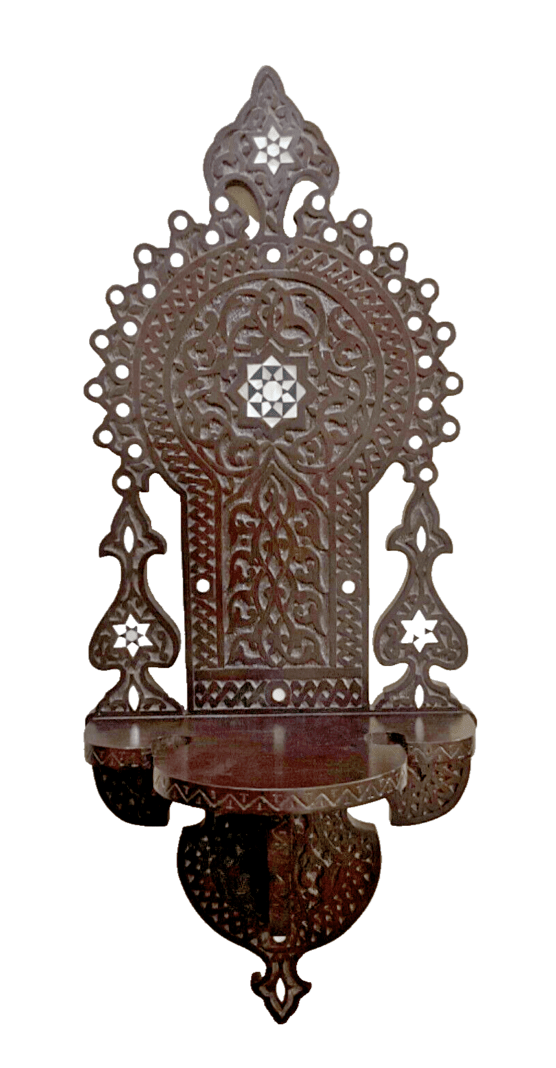 Handmade, Antique Egyptian, Wood Wall Shelf, Handwork Carving wood, Inlaid Shell - Laila Hand Made Gifts