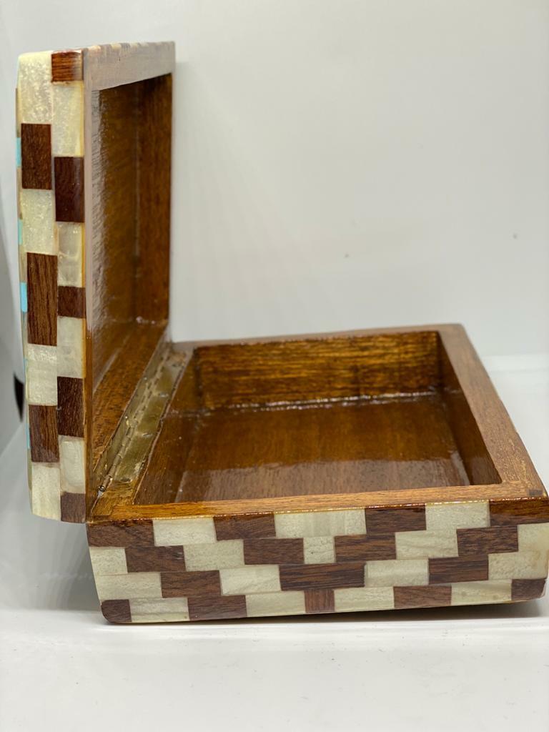 Handmade Wooden Jewelry Box Wood Trinket Storage Wood Box Mother of Pearl Inlay