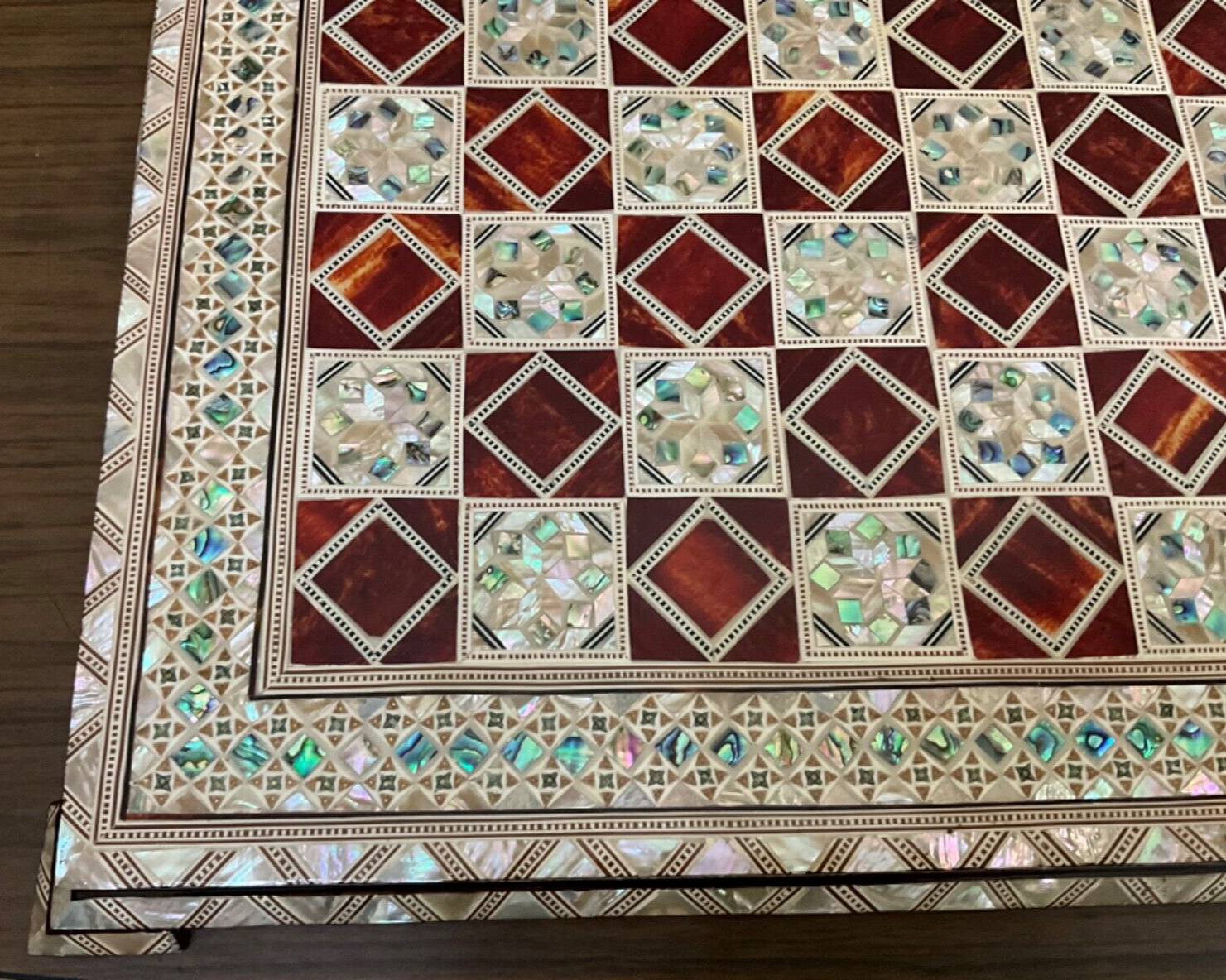 Handmade, Wood Chess Board, Game Board, Unique Board, Inlaid Mother of Pearl 17"