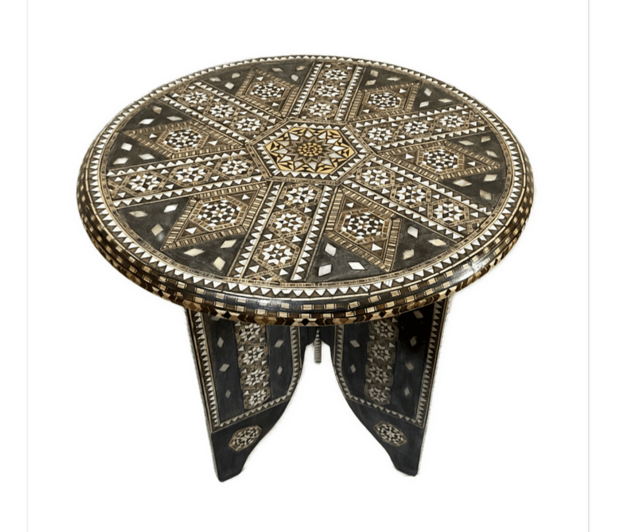 Handmade Wooden End Table Carving Wood Table Home Decor Mother of Pearl Inlay - Laila Hand Made Gifts