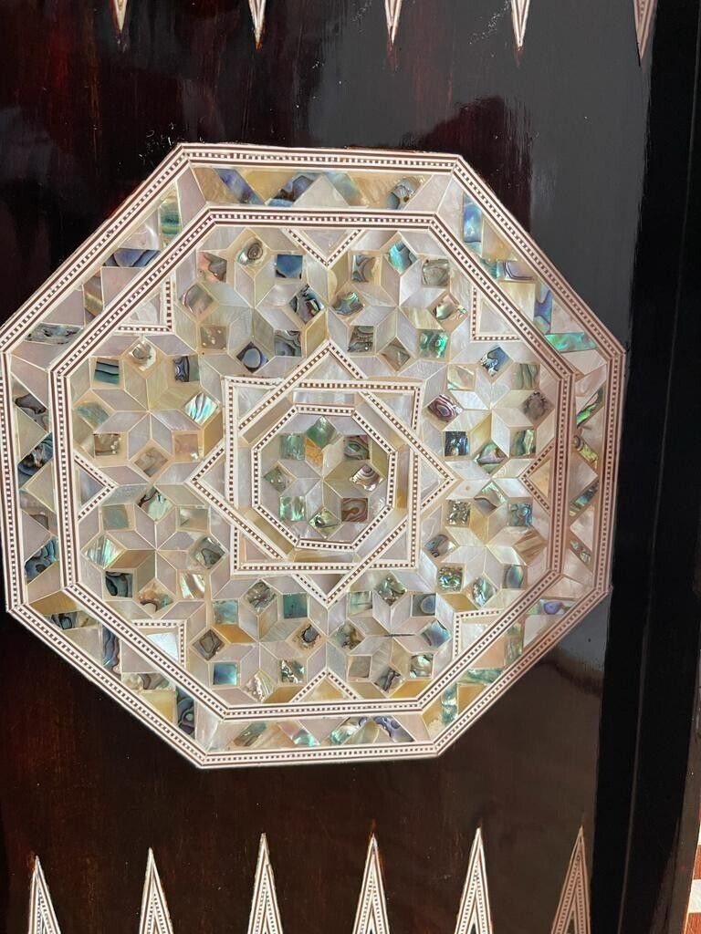 Handmade, Wooden Backgammon Board, Wood Chess Board, Mother of Pearl Inlay (21") - Laila Hand Made Gifts