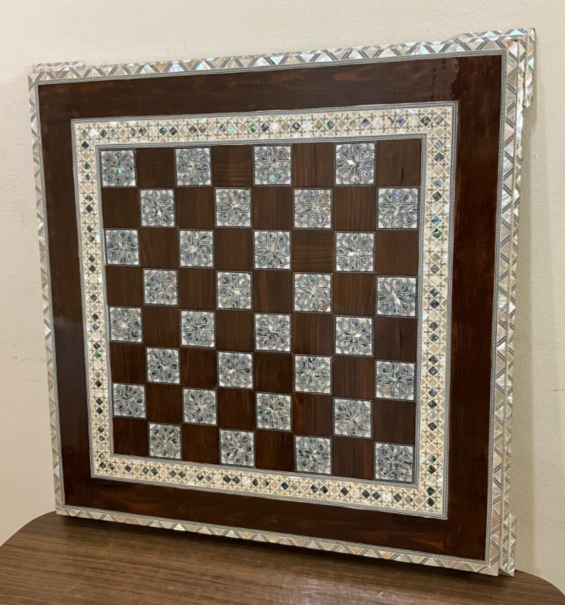 Handmade, Wood Chess Board, Game Board, Unique Board, Inlaid Mother of Pearl 25"