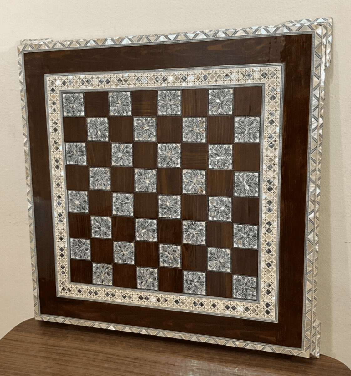 Handmade, Wood Chess Board, Game Board, Unique Board, Inlaid Mother of Pearl 25" - Laila Hand Made Gifts