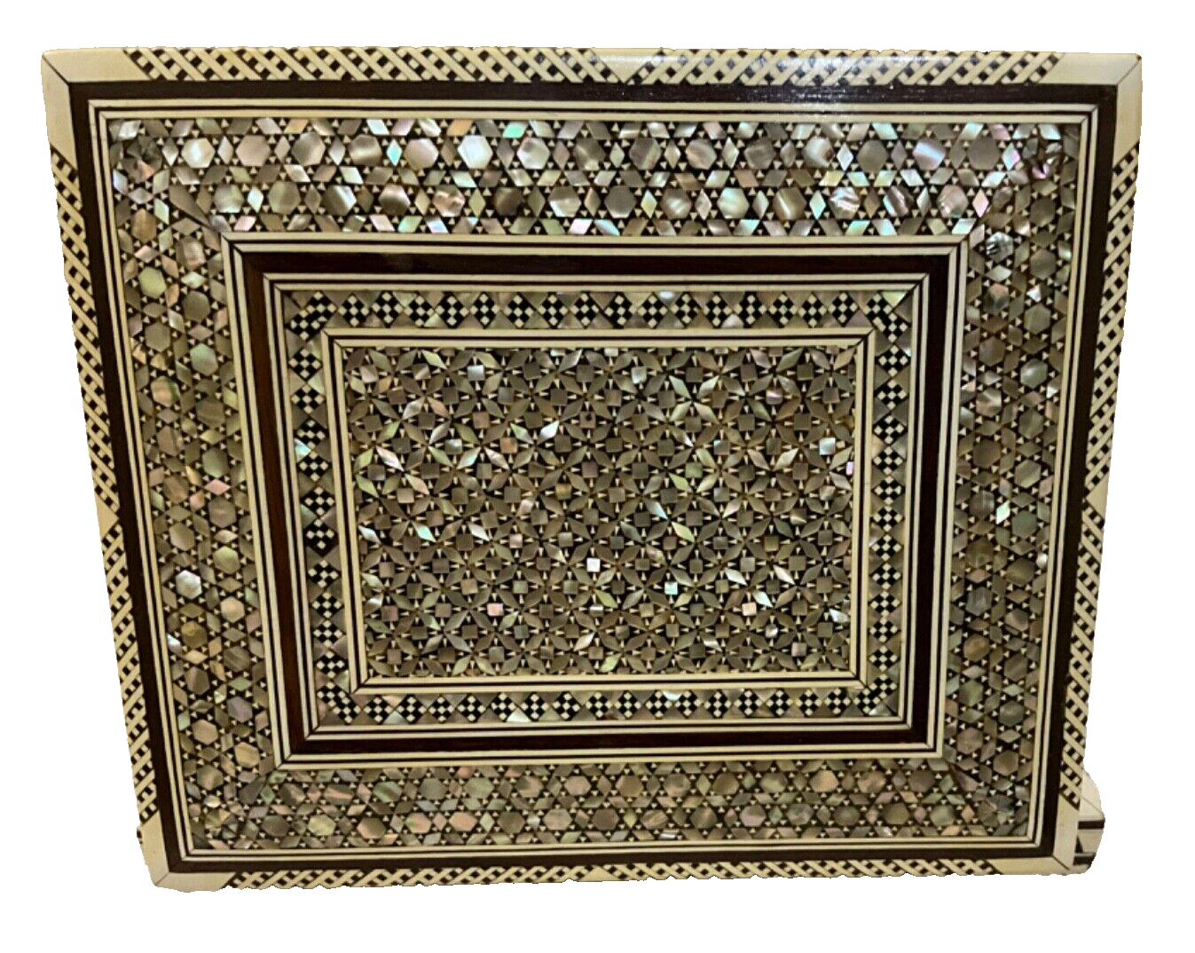 Handmade Antique Wood Cigarette Box Carved Mother Of Pearl Inlay (40 Cigarettes)