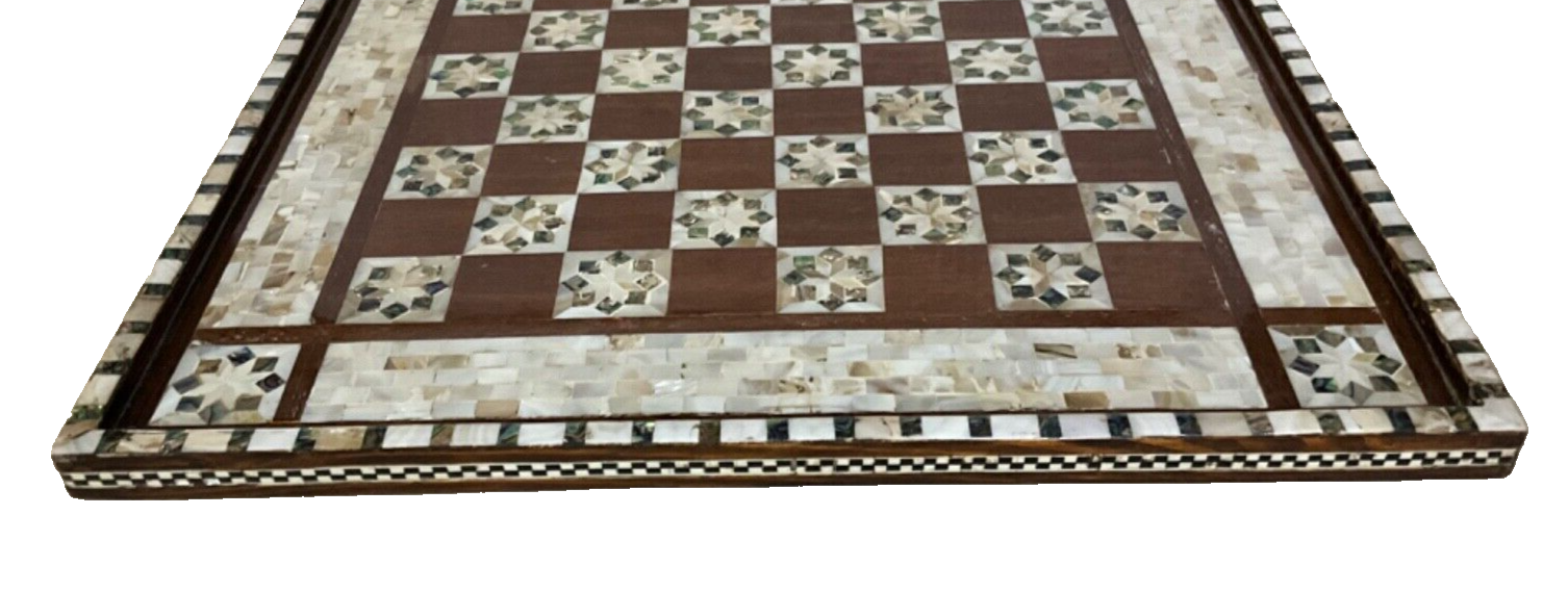 Handmade Wooden Chess Board, Wood Chess Board, Game Board, Mother of Pearl Inlay