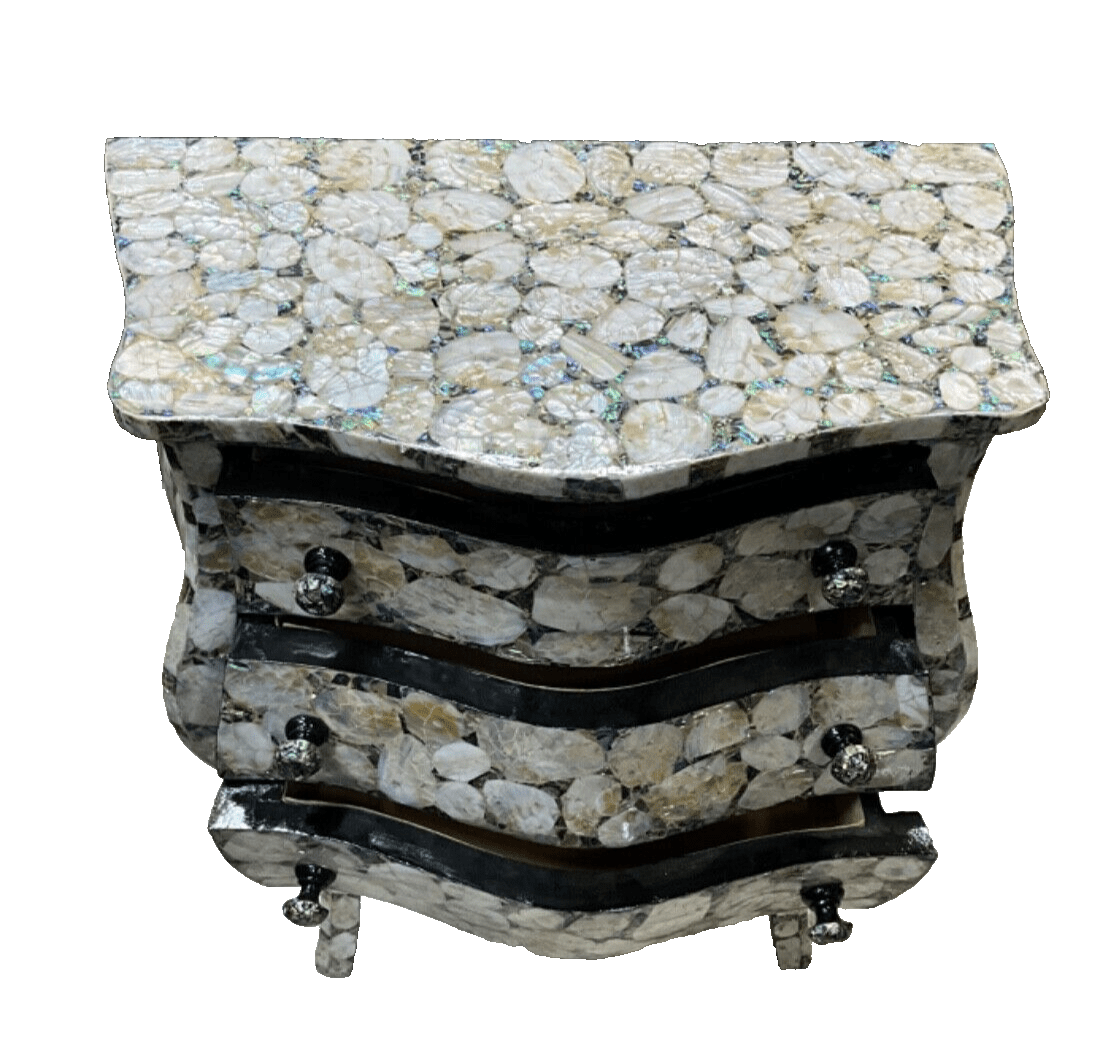 Handmade, Antique Curving Wood Nightstand, Wood End Table, Mother of Pearl Inlay - Laila Hand Made Gifts