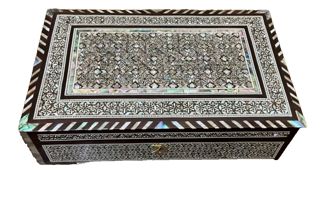 Handmade Wooden Jewelry Box Wood Trinket Storage Wood Box Mother of Pearl Inlay