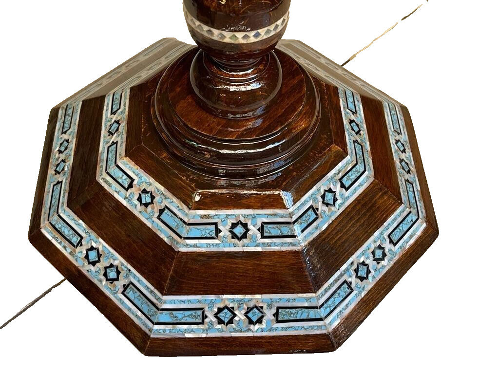 Handmade Wooden End Table Carving Wood Table Home Decor Mother of Pearl Inlay