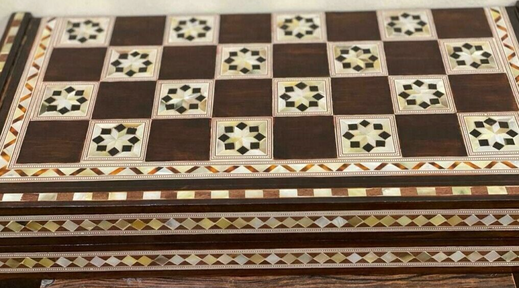 Handmade, Wooden Backgammon Board, Wood Chess Board, Mother of Pearl Inlay (21")