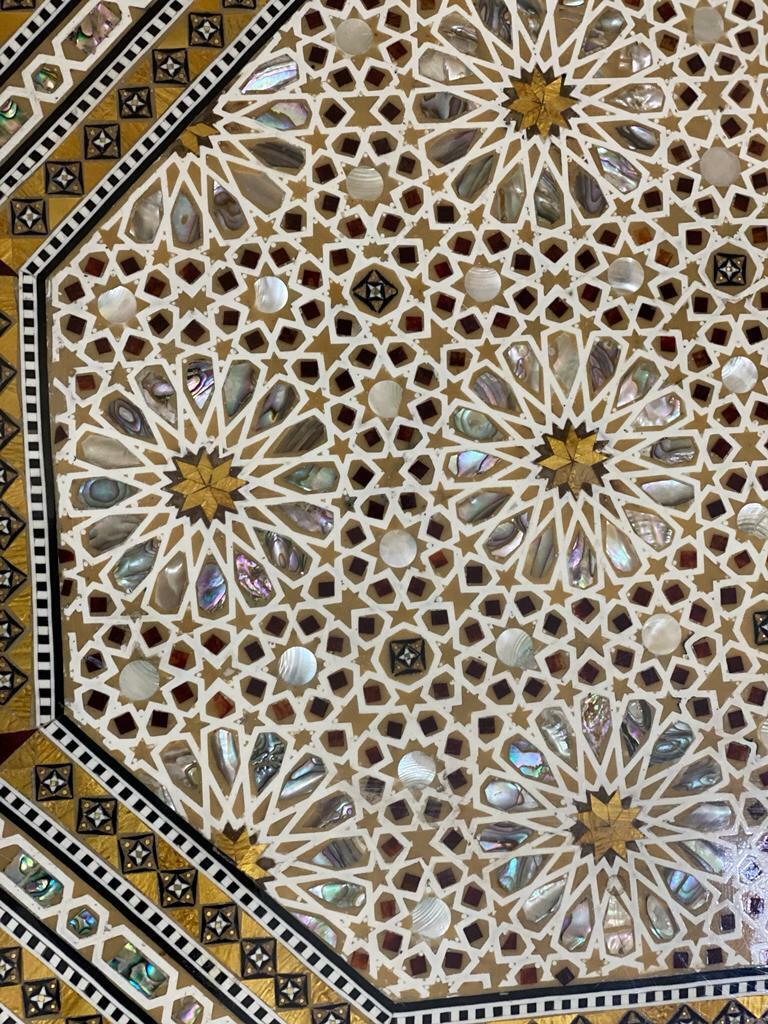 Handmade Wooden End Table Carving Wood Table Home Decor Mother of Pearl Inlay - Laila Hand Made Gifts