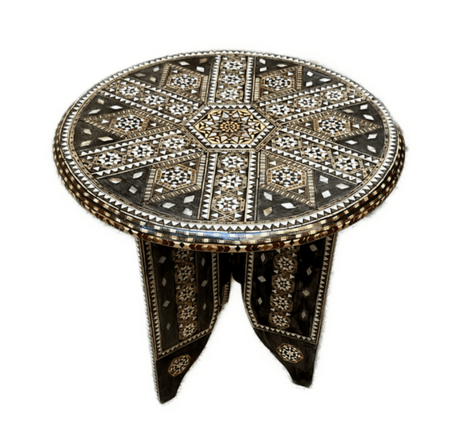Handmade Wooden End Table Carving Wood Table Home Decor Mother of Pearl Inlay - Laila Hand Made Gifts