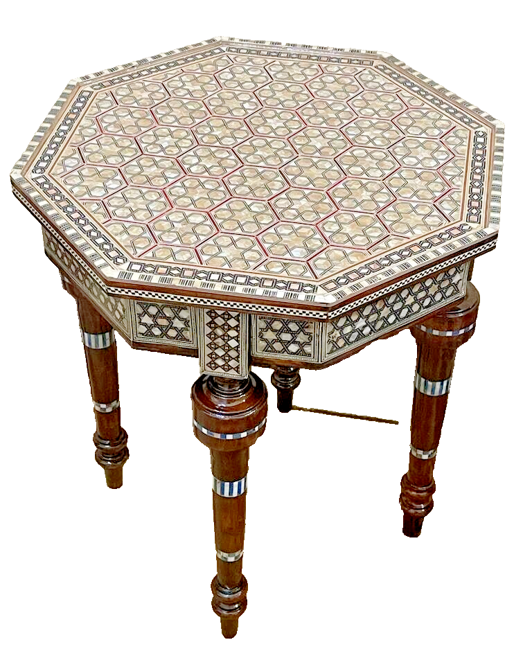 Handmade Wooden End Table Carving Wood Table Home Decor Mother of Pearl Inlay