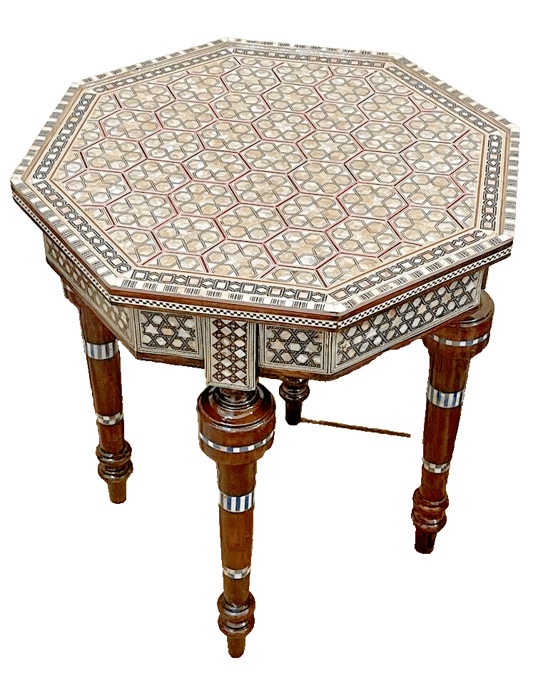Handmade Wooden End Table Carving Wood Table Home Decor Mother of Pearl Inlay - Laila Hand Made Gifts