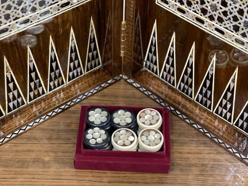 Handmade, Wooden Backgammon Board, Wood Chess Board, Mother of Pearl Inlay (20") - Laila Hand Made Gifts