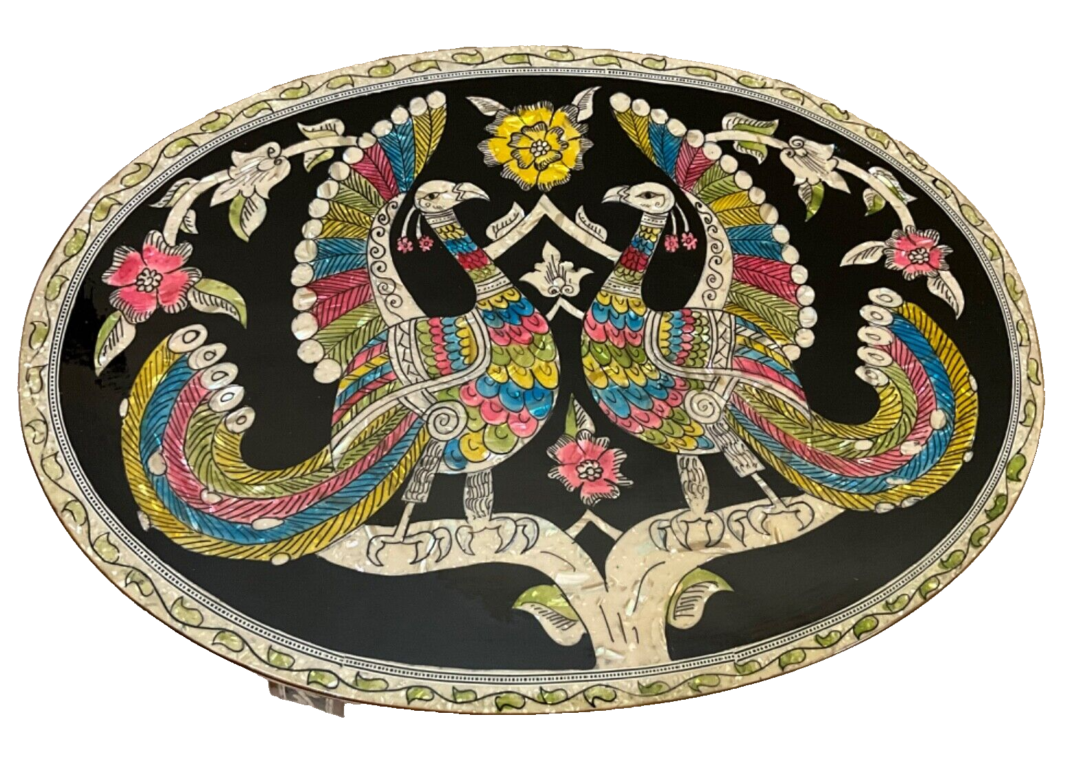 Handmade Wooden End Table Carving Wood Table Home Decor Mother of Pearl Inlay