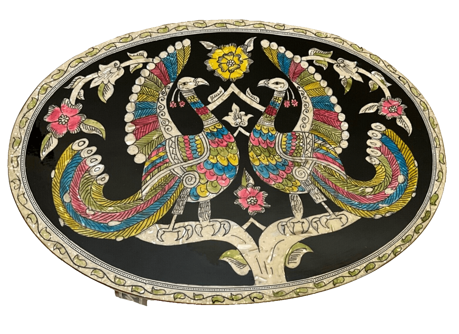 Handmade Wooden End Table Carving Wood Table Home Decor Mother of Pearl Inlay - Laila Hand Made Gifts