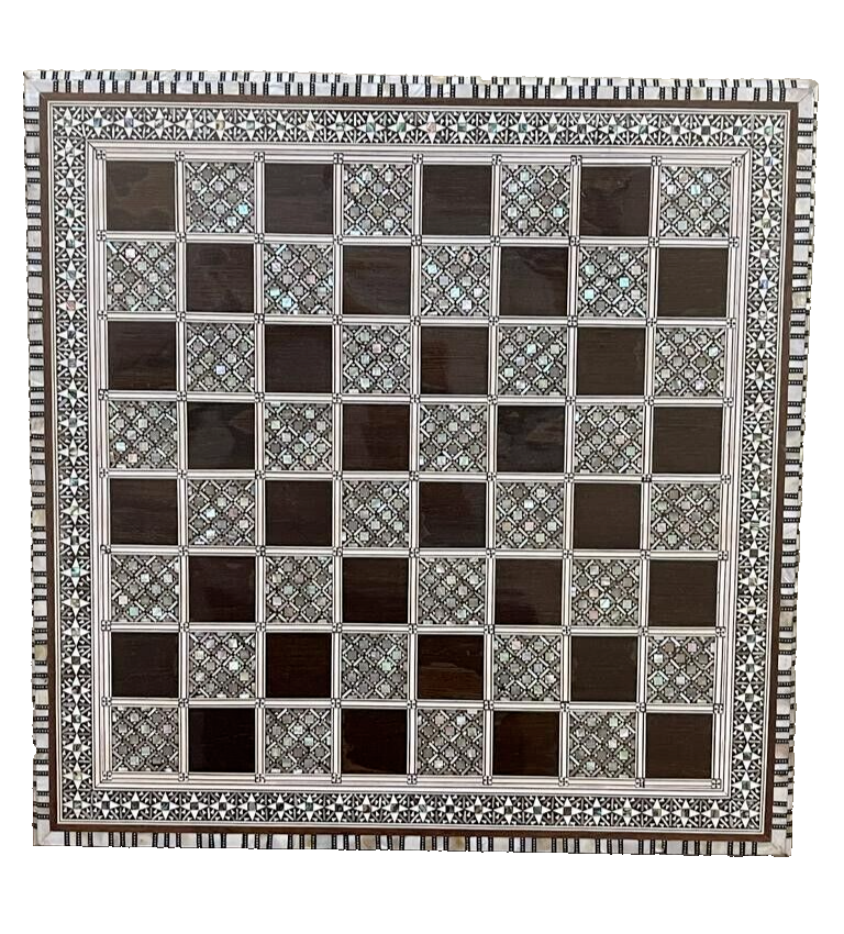 Handmade, Wood Chess Board, Chess Set, Game Board, Inlaid Mother of Pearl (16")