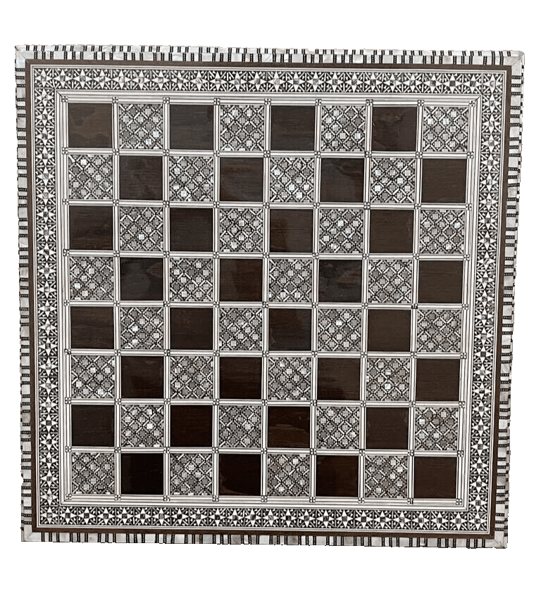 Handmade, Wood Chess Board, Chess Set, Game Board, Inlaid Mother of Pearl (16") - Laila Hand Made Gifts
