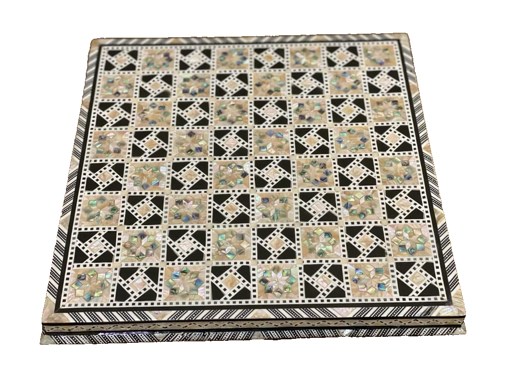 Handmade, Wood Chess Board, Game Board, Unique Board, Inlaid Mother of Pearl 12"