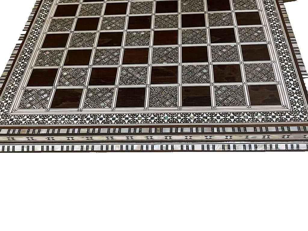 Handmade, Wood Chess Board, Chess Set, Game Board, Inlaid Mother of Pearl (16")