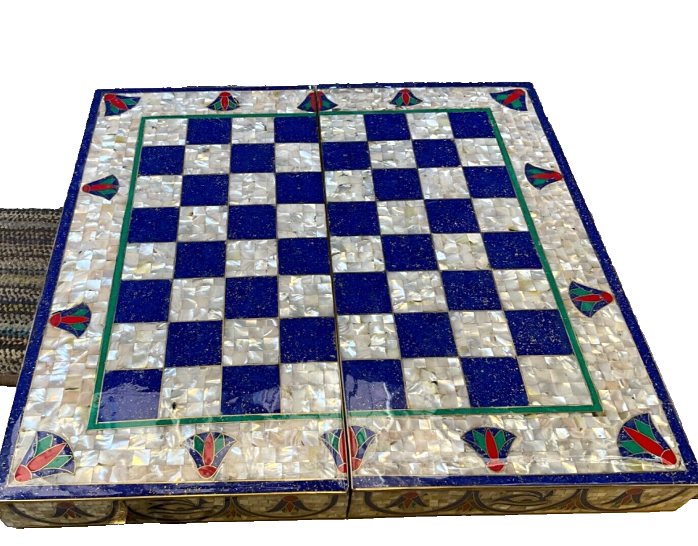 Handmade, Wooden Backgammon Board, Chess Board, Mother of Pearl, Gemstone Inlay