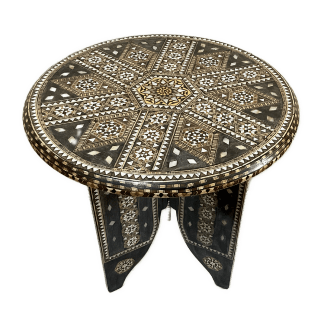Handmade Wooden End Table Carving Wood Table Home Decor Mother of Pearl Inlay - Laila Hand Made Gifts