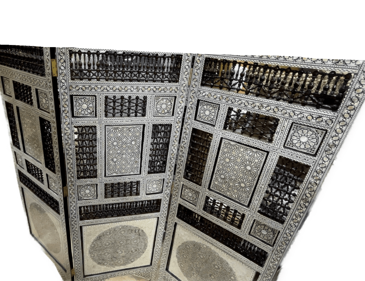 3 Panel Folding Wooden Room Divider Partition Privacy Screen Carving Wood Inlay - Laila Hand Made Gifts