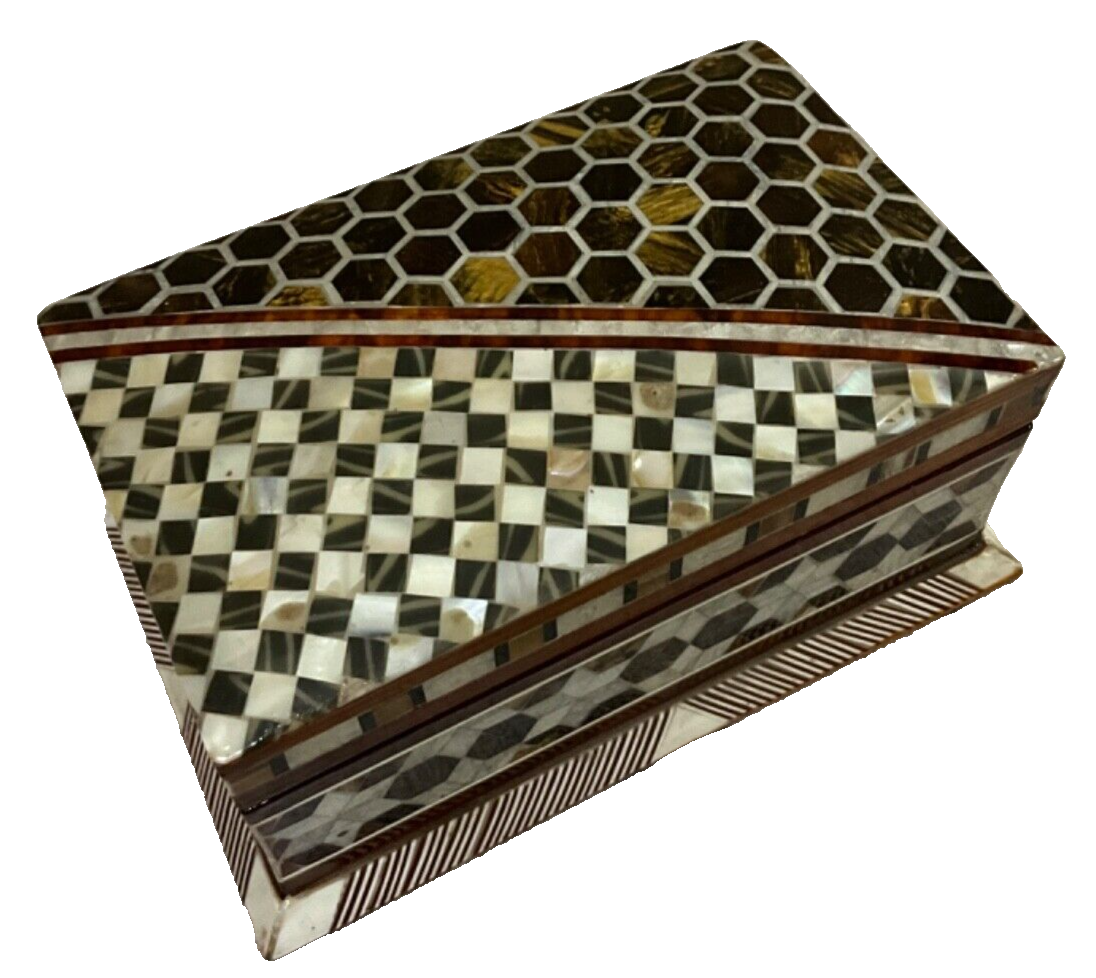 Handmade Wooden Jewelry Box Wood Trinket Storage Wood Box Mother of Pearl Inlay