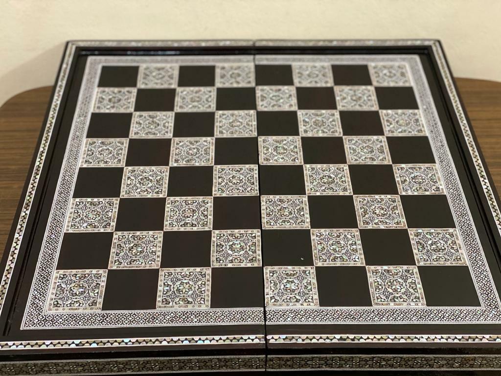 Handmade, Wooden Backgammon Board, Wood Chess Board, Mother of Pearl Inlay (20") - Laila Hand Made Gifts