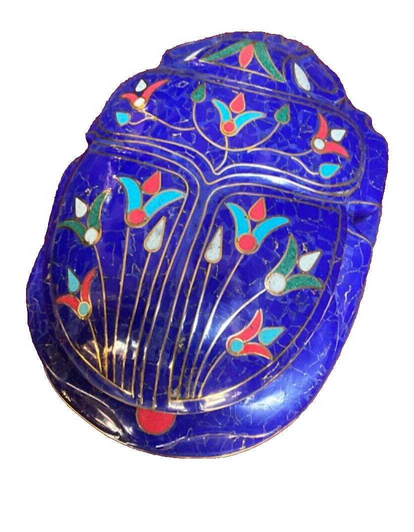 Handmade, Egyptian Pharaonic Scarab , Symbol of Good Luck, Lapis & Turquoise 10"