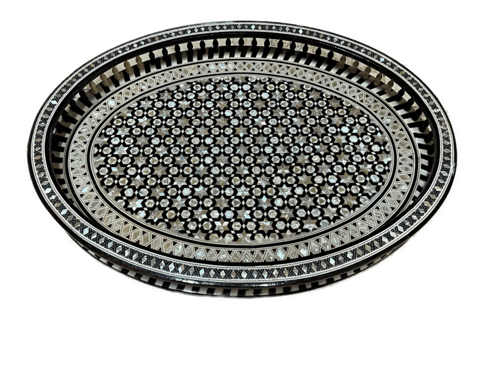 Antique Handmade Serving wood Tray inlaid Mother of Pearl (20"x14.8") - Laila Hand Made Gifts