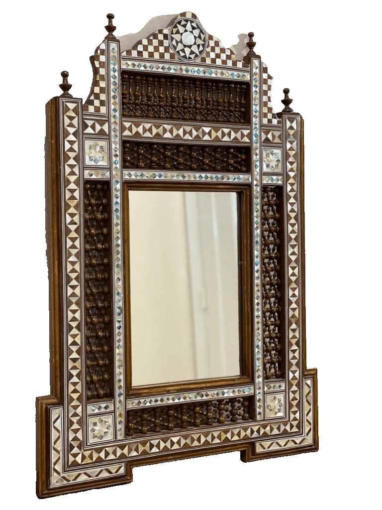 Handmade Mother of pearl Inlay Wood Wall Hanging Mirror Frame Antique Home Decor - Laila Hand Made Gifts