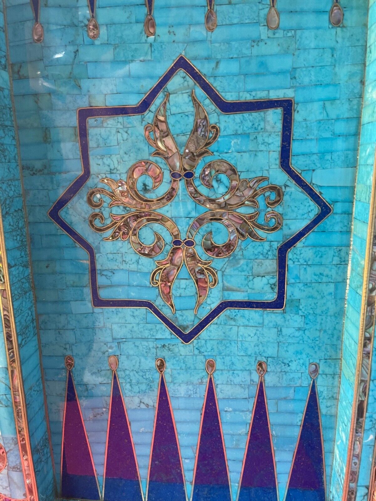 Handmade, Wooden Backgammon Board, Chess Board, Gemstones & Shell Inlay (25.6")