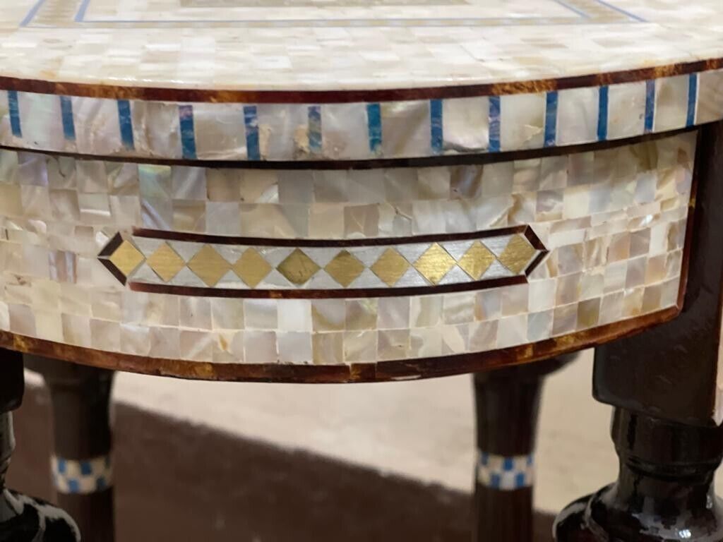 Handmade Wooden End Table Carving Wood Table Home Decor Mother of Pearl Inlay - Laila Hand Made Gifts
