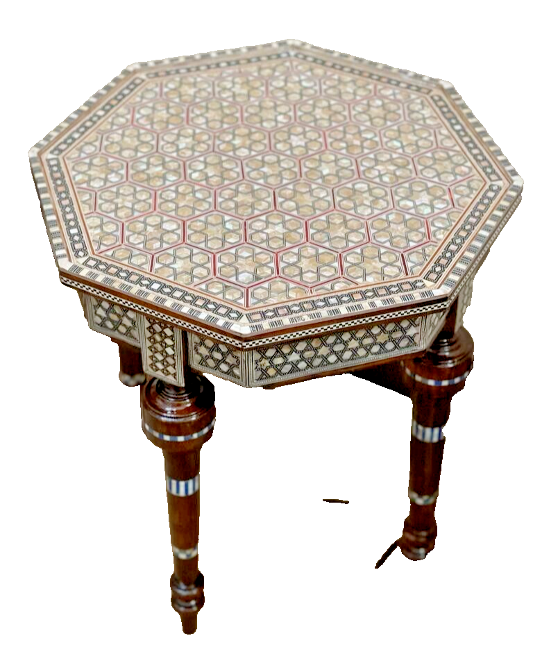 Handmade Wooden End Table Carving Wood Table Home Decor Mother of Pearl Inlay