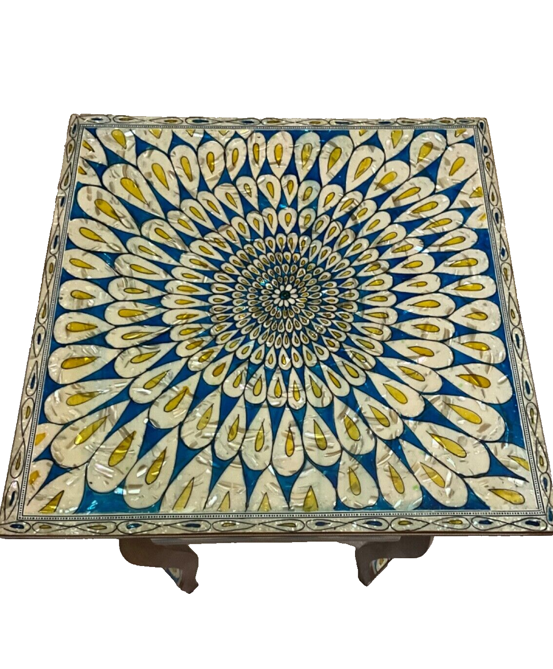 Handmade Wooden End Table Carving Wood Table Home Decor Mother of Pearl Inlay
