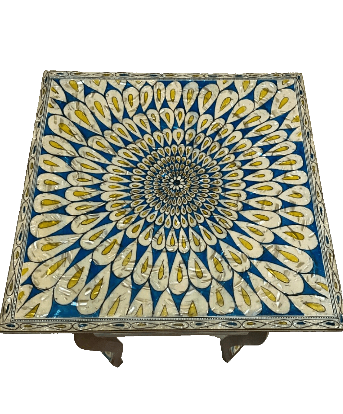 Handmade Wooden End Table Carving Wood Table Home Decor Mother of Pearl Inlay - Laila Hand Made Gifts